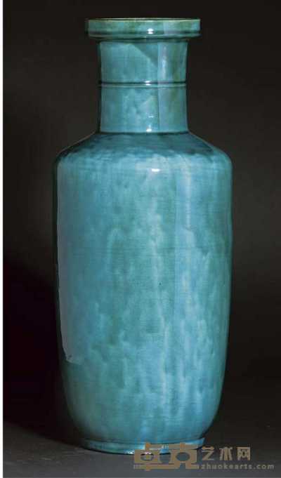 19th century A turquoise glazed rouleau vase 